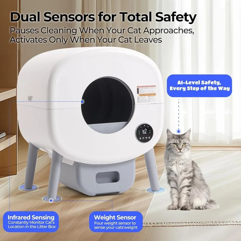 Extra Large Automatic Litter Box Self Cleaning for Multiple Cats, Odor-Free, App-Controlled, Ambient Light Waste Disposal