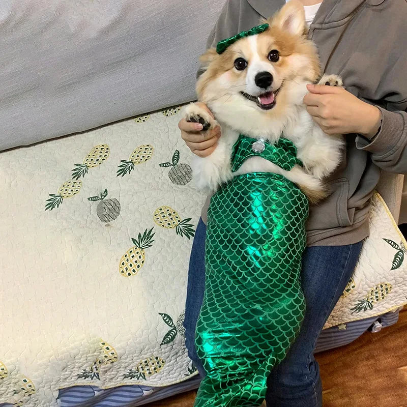 Decorative Cat Mermaid Polyester with Bow Headband Pet Fishtail Swimsuit  Soft Pet Cosplay Costume