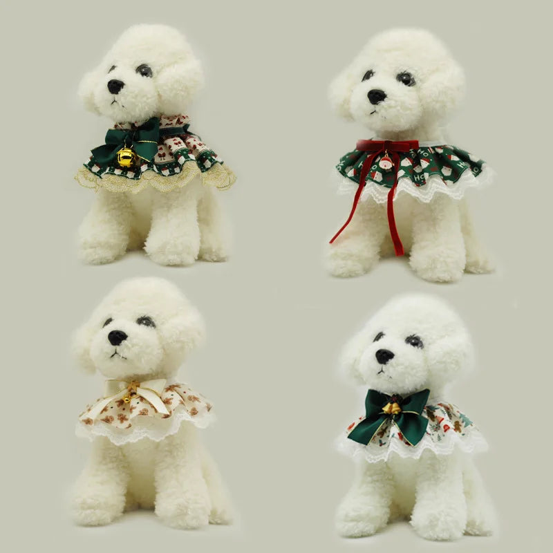 New Cat Necklace for Dog Christmas Water Towel Lace Water Towel Collar Adjustable Scarf Christmas Gift Photo Prop