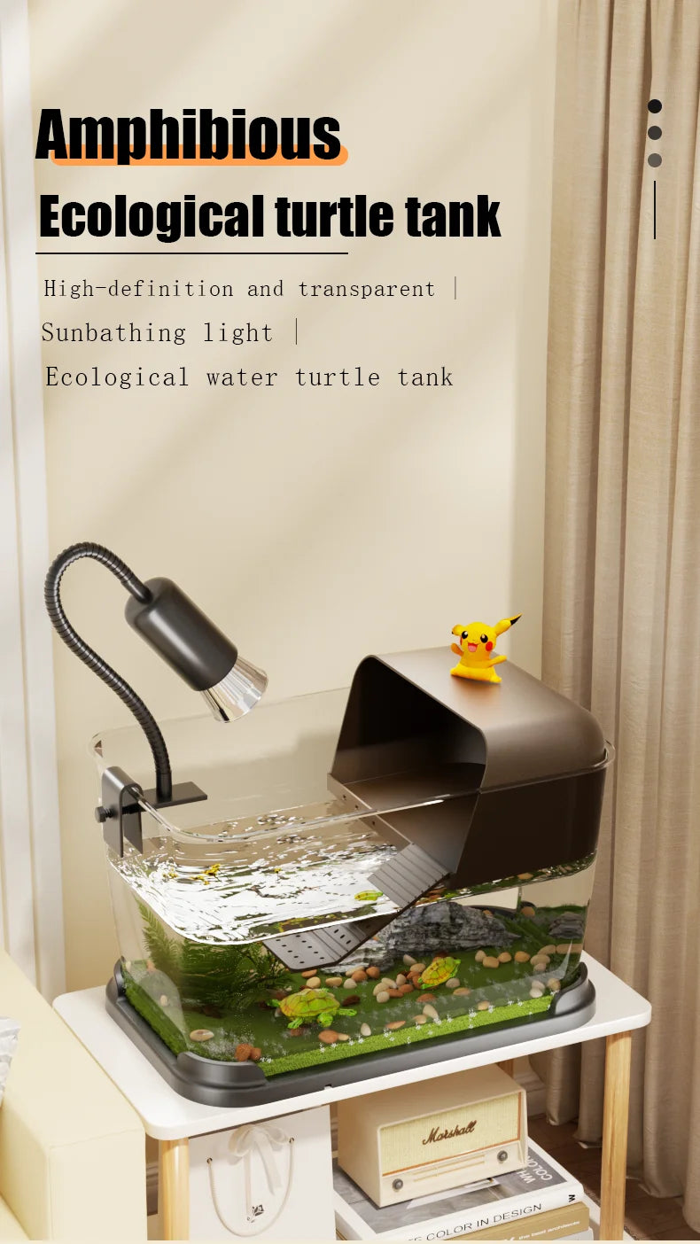 New Household Brazilian Turtle Ecological Landscape Tank Turtle Specific Feeding Tank With Tape Platform Amphibious Turtle Tanks