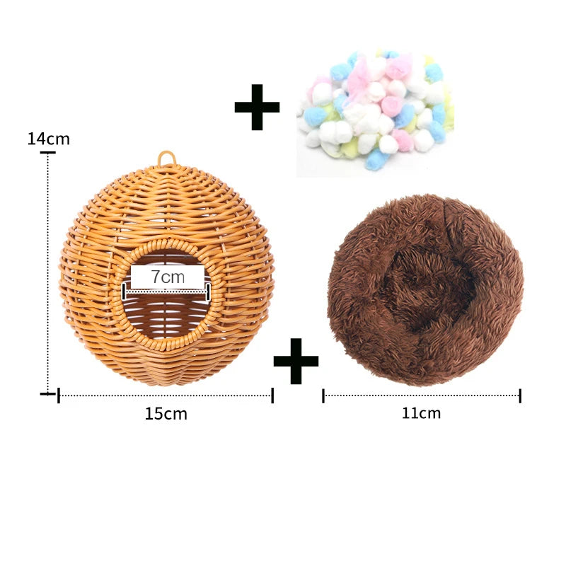 Bird Nest Fake Grass Handwoven Bird Cage House Parrot Canary Lovebird Parakeet Cockatiel Hatching Bird Hut