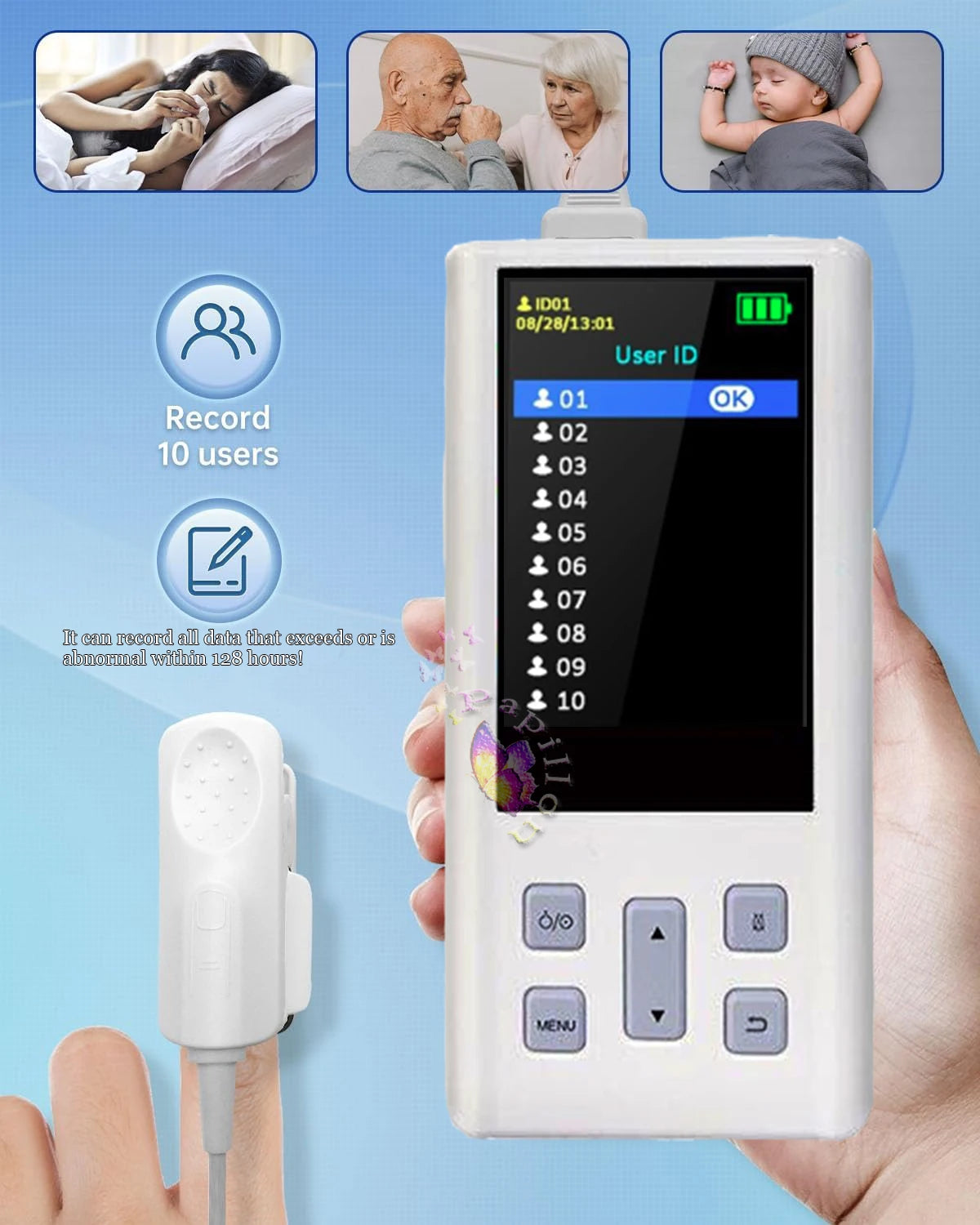 Handheld Pulse Oximeter Monitor for Heart Rate and Oxygen Saturation with Veterinary Medical SPO2 with Memory