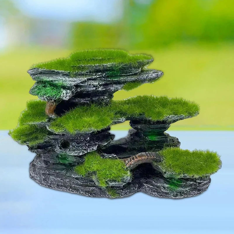 Aquarium Mountain View Stone, Aquarium View Stone, Mossed Aquarium Hideout, Submersible Resin Aquarium Decorations Large