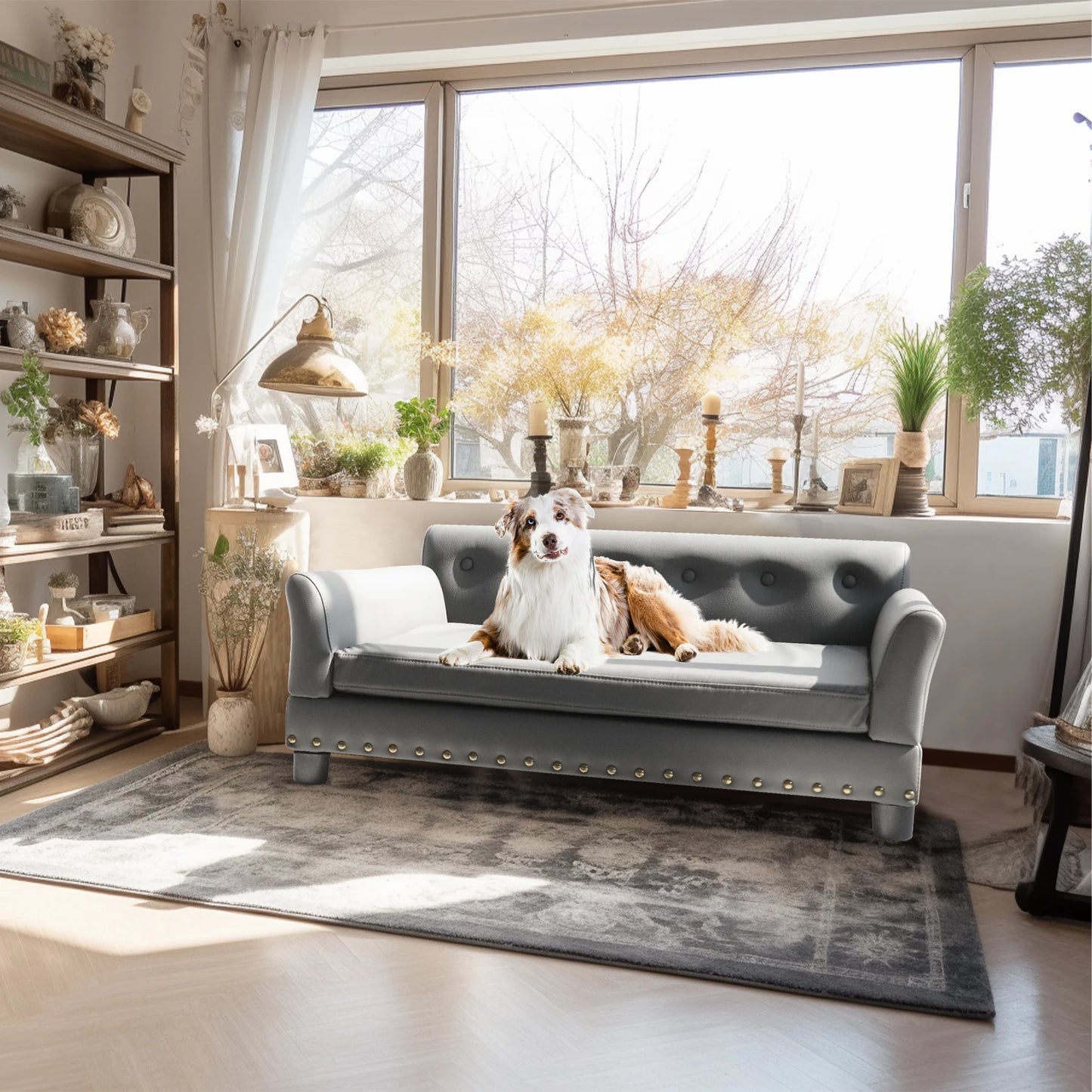 Elevated Luxurious Dog Bed Sofa Microfiber Leather Cover Extra Large with Removable Cushion