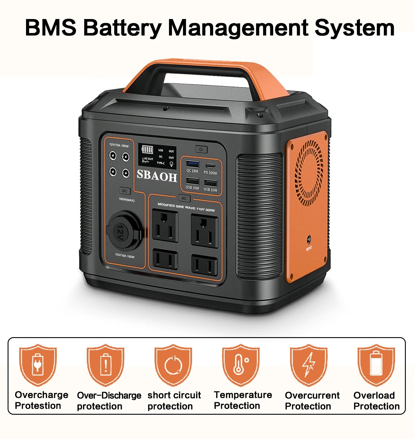 Portable Power Station, 300W 296W Solar Generator Quick Charge / 110V AC Outlets/DC Ports and LED Flashlight, Lithium Battery
