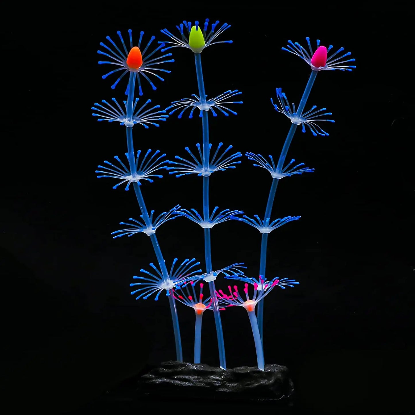 Glowing Silicone Coral Aquarium Decor with Suction Cups, Fish-Safe UV-Activated Plants for Saltwater/Freshwater Tank Setup