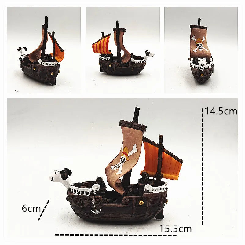 Aquarium Decor Fish Tank Resin Shipwreck Decoration Pirate Treasure Ship Fishing Net Ornament Accessories Statue For Fishes Hide