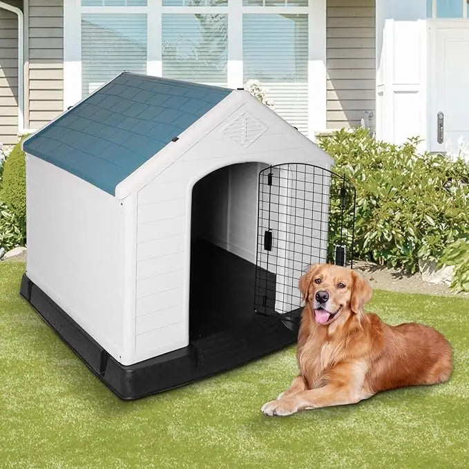 Dog Kennel Outdoor Waterproof Rainproof Pet House Crate with Door Indoor Plastic Puppy Cage, Medium