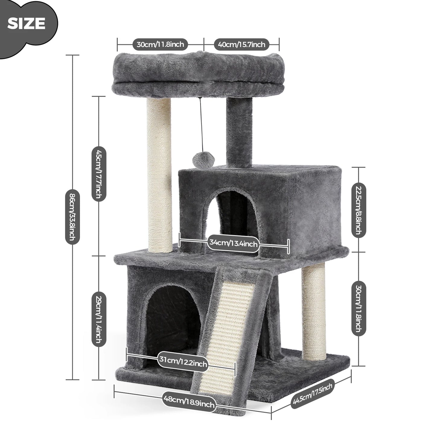 Large Cat Tree Indoor Cats, Multi-Level Cat Tower with Sisal Scratching Post, 2 Spacious Condos, Cat Toys