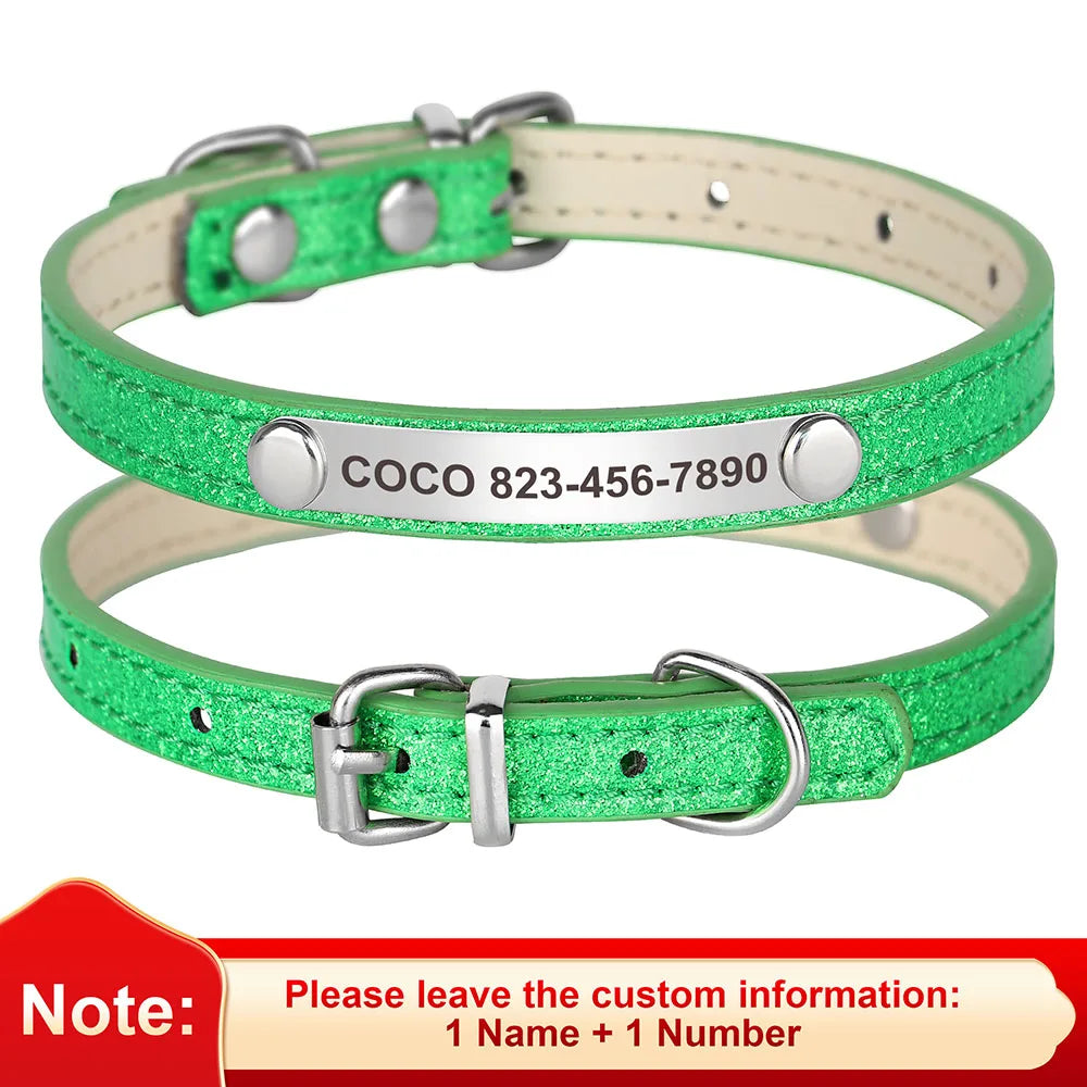 Custom Cat Collar Bling Leather Cat Collars Personalized Kitten Cat Small Dogs Puppy Collar With Engraved ID Nameplate