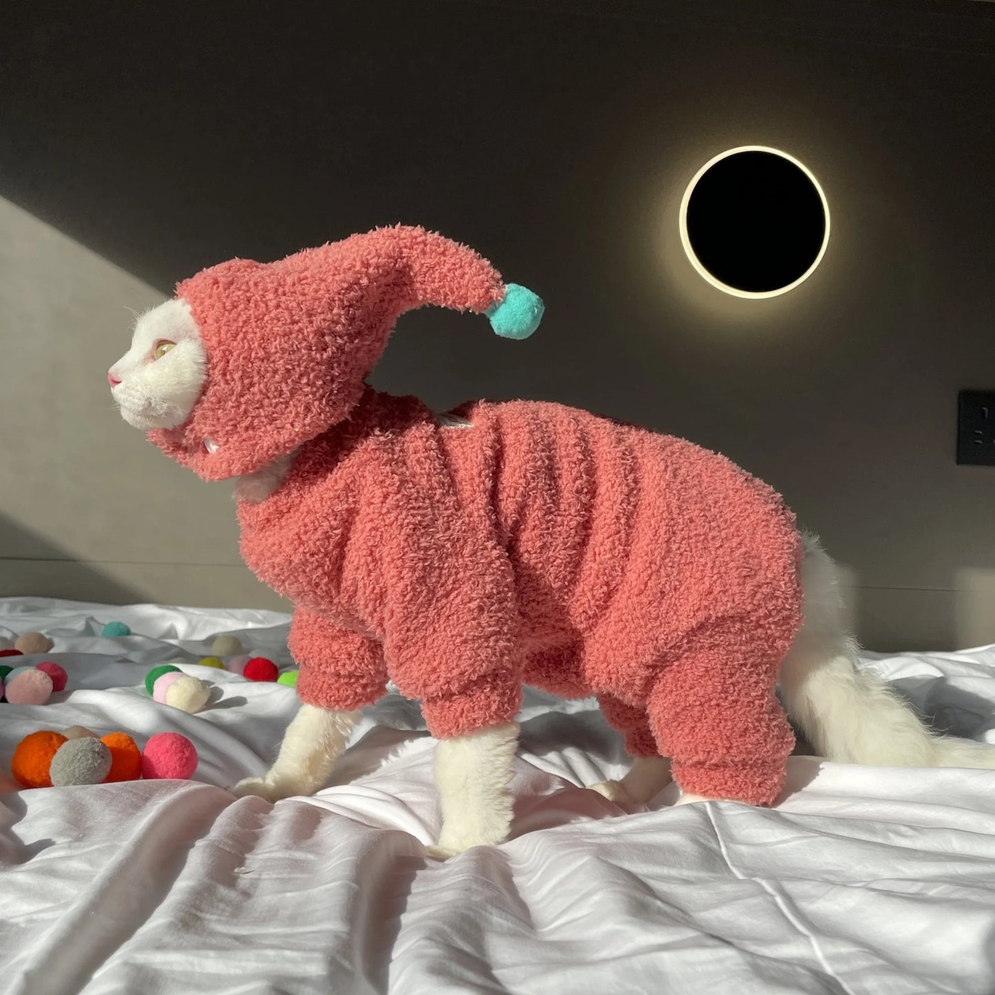 Winter Warm Plush 4-legged Sweatshirt Hat Suit for Devon Rex in Winter Soft Yellow Red Sweater for Sphynx Cat Kittens Khaki Coat