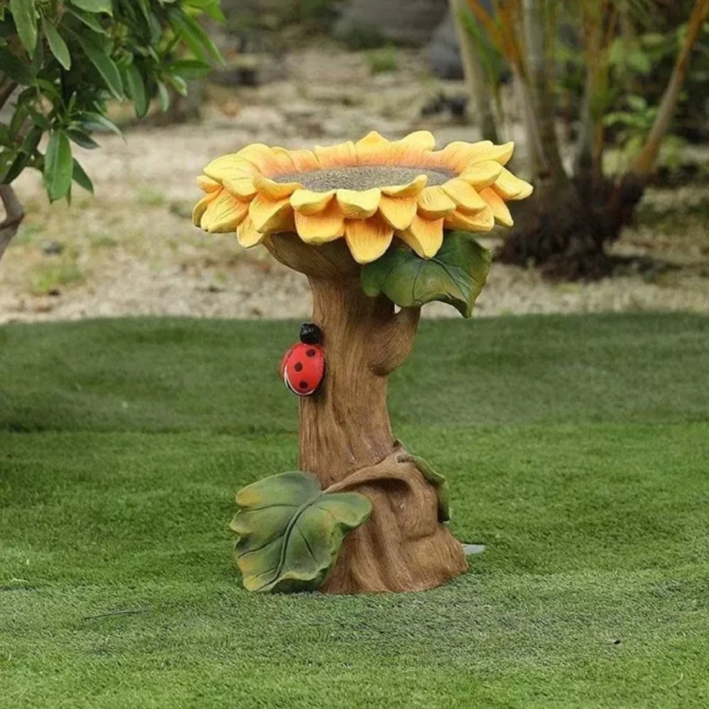 NEWCE Beautiful Sunflower Bird Baths for Outdoors, 9.8" Resin Sunflower Birdbath, Weather Resistant Bird Bath Bowl Garden Statue