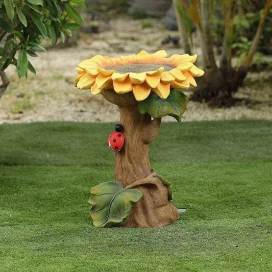 NEWCE Beautiful Sunflower Bird Baths for Outdoors, 9.8" Resin Sunflower Birdbath, Weather Resistant Bird Bath Bowl Garden Statue