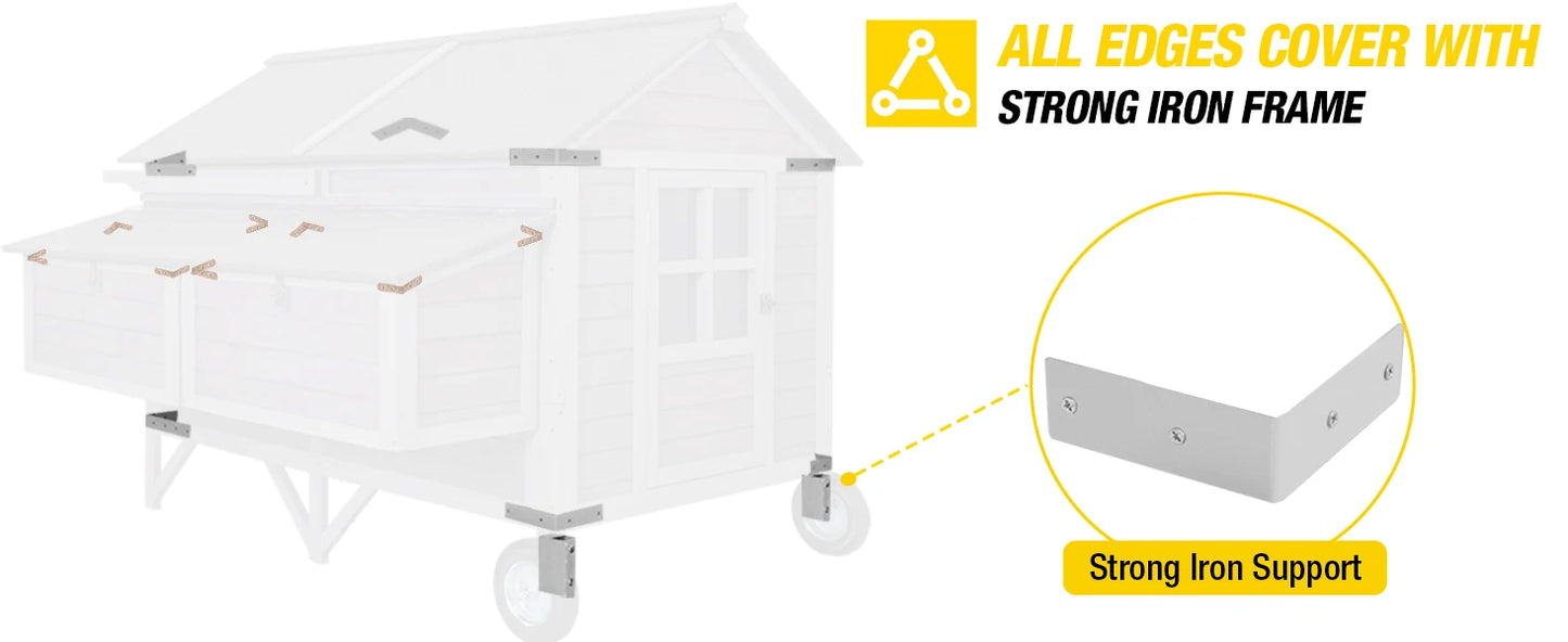 Portable Wooden Chicken Coop with Nesting Box with Sturdy Iron Frame, Durable and Waterproof, Large Upgraded Poultry Cage.