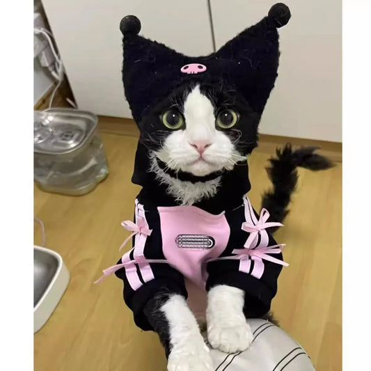 Black And Pink Striped Bowknots, Pink Skull Pet Hoodie, Cat, Dog, Maltese, Yorkshire, Chihuahua Sweet and Cool Pet Clothes