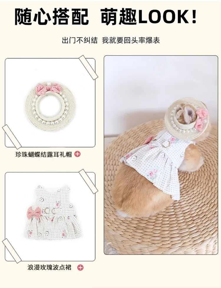 Fashion Rabbit Guinea Pigs Clothes Romantic Rose Princess Dress Set for Little Animals Bunny Chinchillas Suit Rabbit Supplies