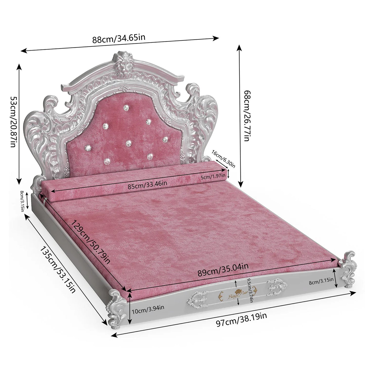 Luxury Pet Bed  Headboard, Dutch Velvet Dog Cat Bed for Medium and Large, European Style Noble Pet Bed