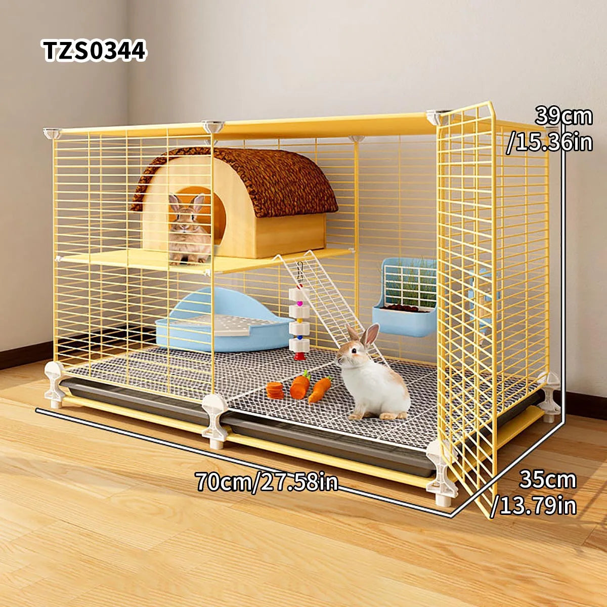 Rabbit Cage Household Large Two-Story Indoor Rabbit Pet Villa Wire Mesh Pet Rabbit Nest with Tray