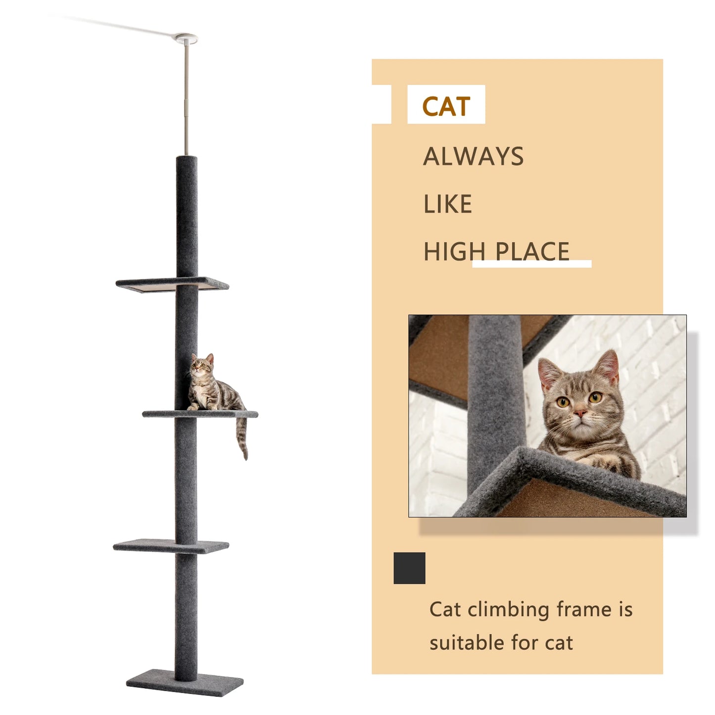 Adjustable Floor-to-Ceiling Vertical Cat Tree Tower Stable Tall Cat Climbing Tree Cat Kittens Cat Toy Suitable for Indoor Cats