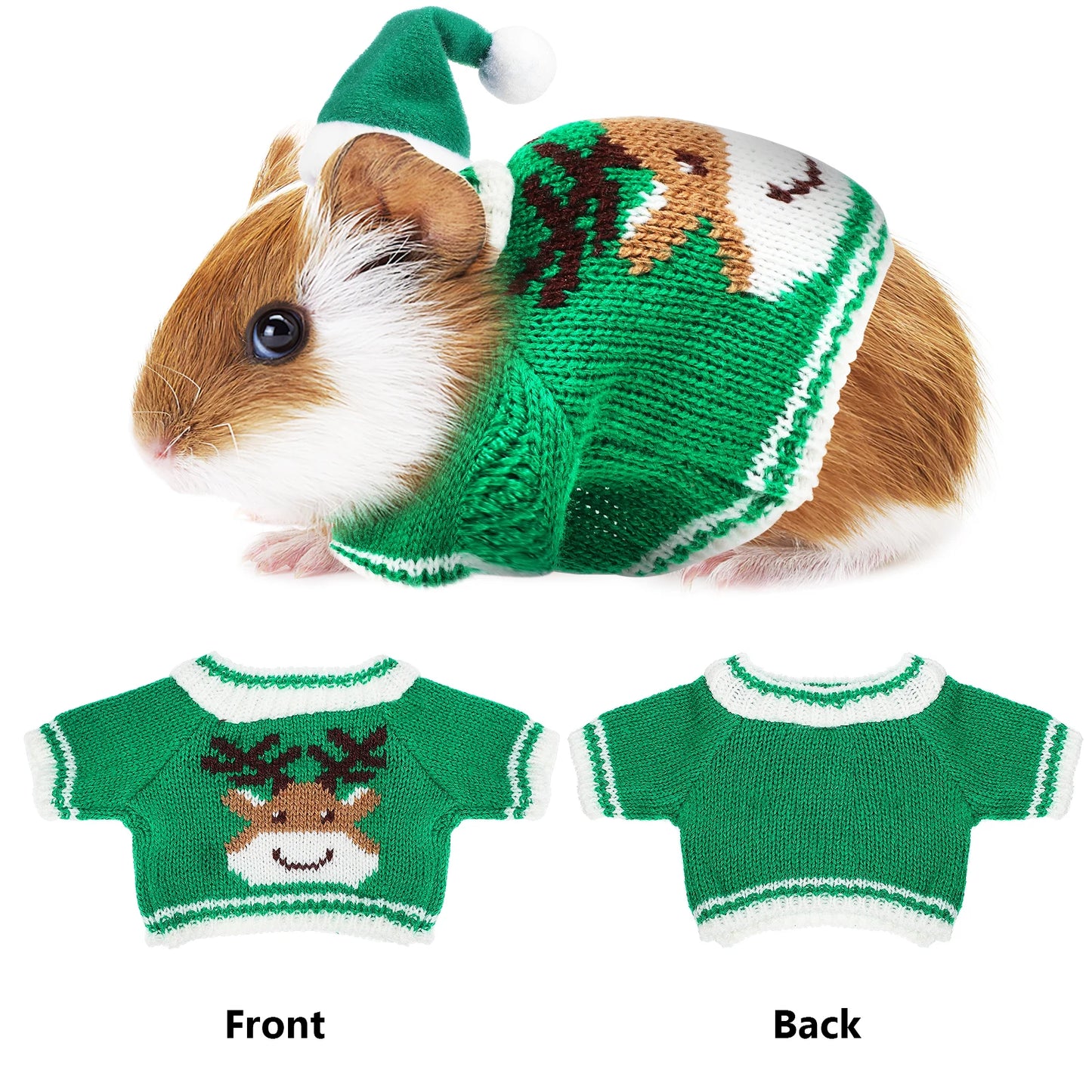 1Set Soft Small Pet Christmas Outfit Hat Sweater Costume Winter Clothes for Guinea Pig Bunny Hamster Rabbit Clothes