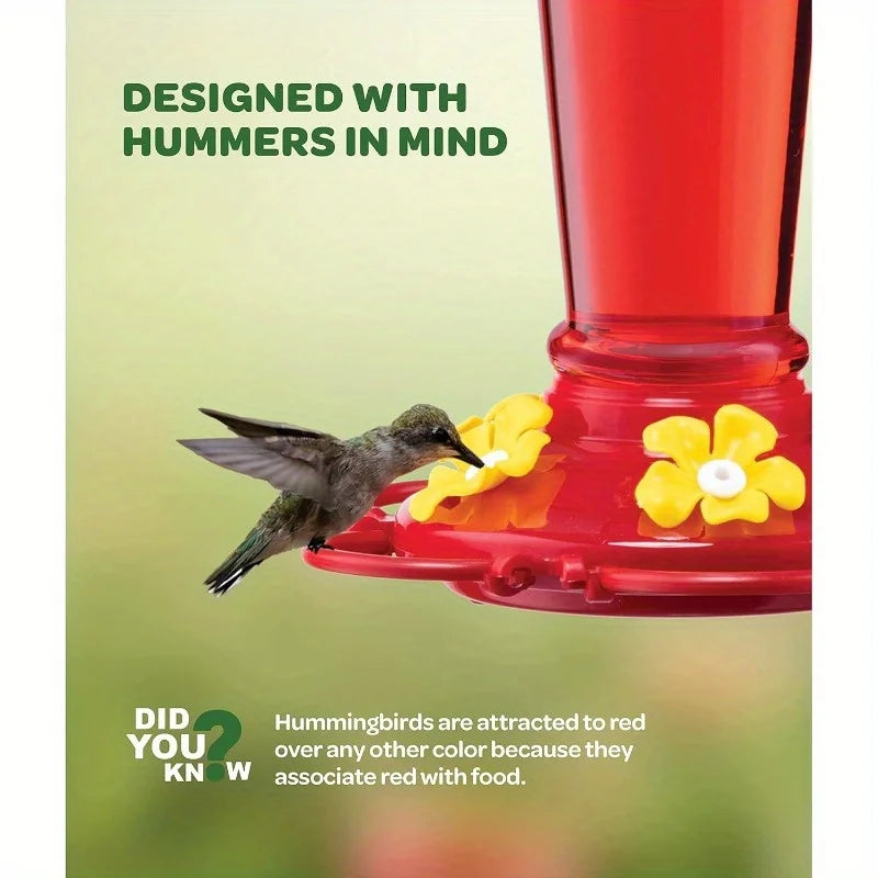 1pc suspended hummingbird feeder, bird with hook feeder, 5 nectar feeding ports (13.5oz)