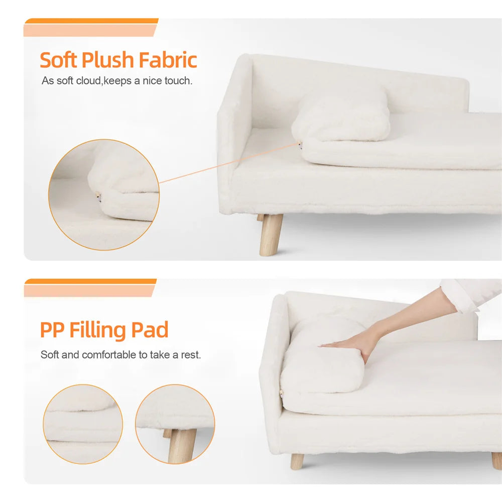 Luxury Elevated Dog  Cat Sofa Bed with Backrest Plush Cushion for Small Medium