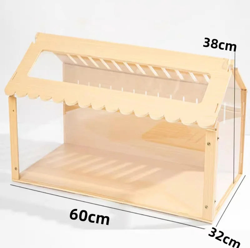 Acrylic and Wooden Hamster Cage, Assemble Transparent Visible Pet Feeding Cage, DIY Aquascape Crate Creeping Pet Feeding Box