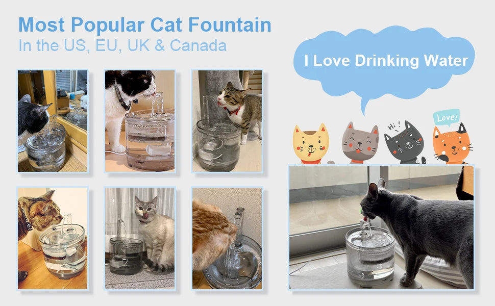 Cat Water Fountain WF050TP 1.5L Automatic Pet Drinking Fountain with Replacement Faucet Kit Electric