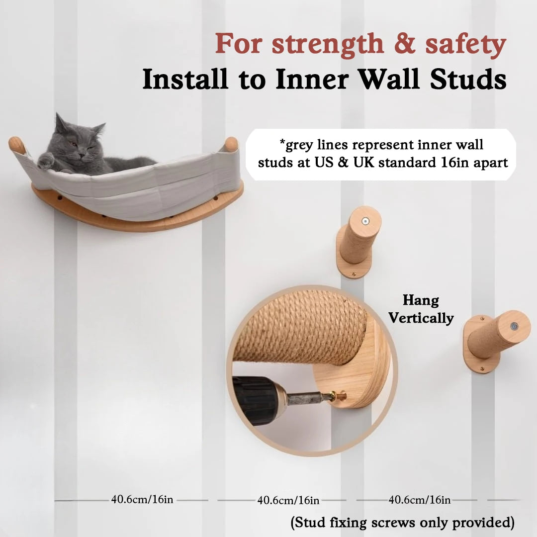 Cat Hammock Wall Mounted Cat Shelf With Two Steps - Cat Wall Shelves And Perches For Sleeping, Playing, Climbing, And Lounging -Sleeping, Playing, Climbing, And Lounging -