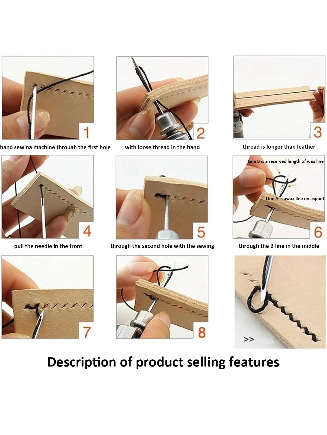 Professional Leather Sewing Awl Set, Quick Sewing Machine Sewing Tool, Suitable for DIY Handmade Repair, with 1 Set of Needles