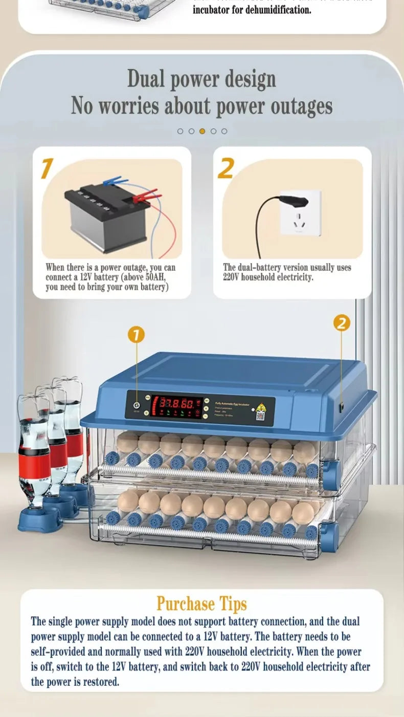Intelligent Egg Incubator 6/9/12/15/24/36/48/56/64/98/120/128/152/176/192 Eggs for Ostrich Chicken Duck and other Birds