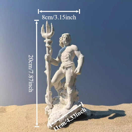 Fish Tank Character Shaped Stone Statue Decoration Poseidon Sea God Statue Underwater King Stone Statue Handmade Craft Landscape Caves