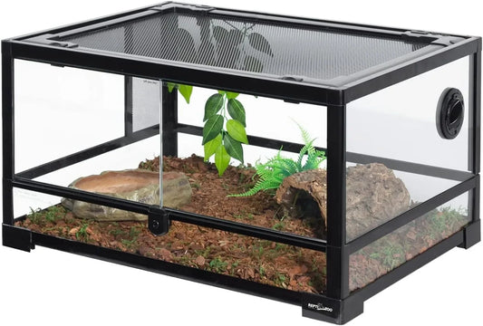 Full Glass 20 Gallon Reptile Tank Front Opening Reptile Terrarium 24" x 18"x 12" Double Hinged Opening Doors Top Screen
