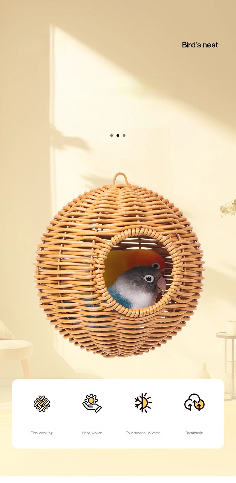 Bird Nest Fake Grass Handwoven Bird Cage House Parrot Canary Lovebird Parakeet Cockatiel Hatching Bird Hut