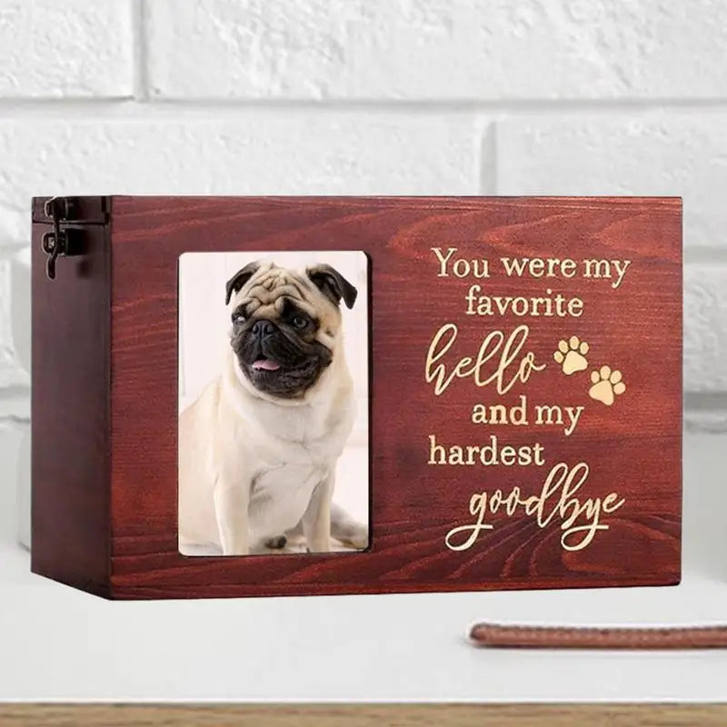 Dog or Cat Urn Wooden Urn For Ashes With Photo Display Cremation Box For Ashes Pet Memorial Box For Cats Dogs