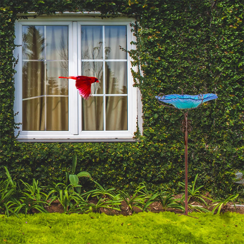 Large Outdoor Glass Bird Bath Garden Feeding Bowls Water Bath Spa Table Balcony Wild Birds