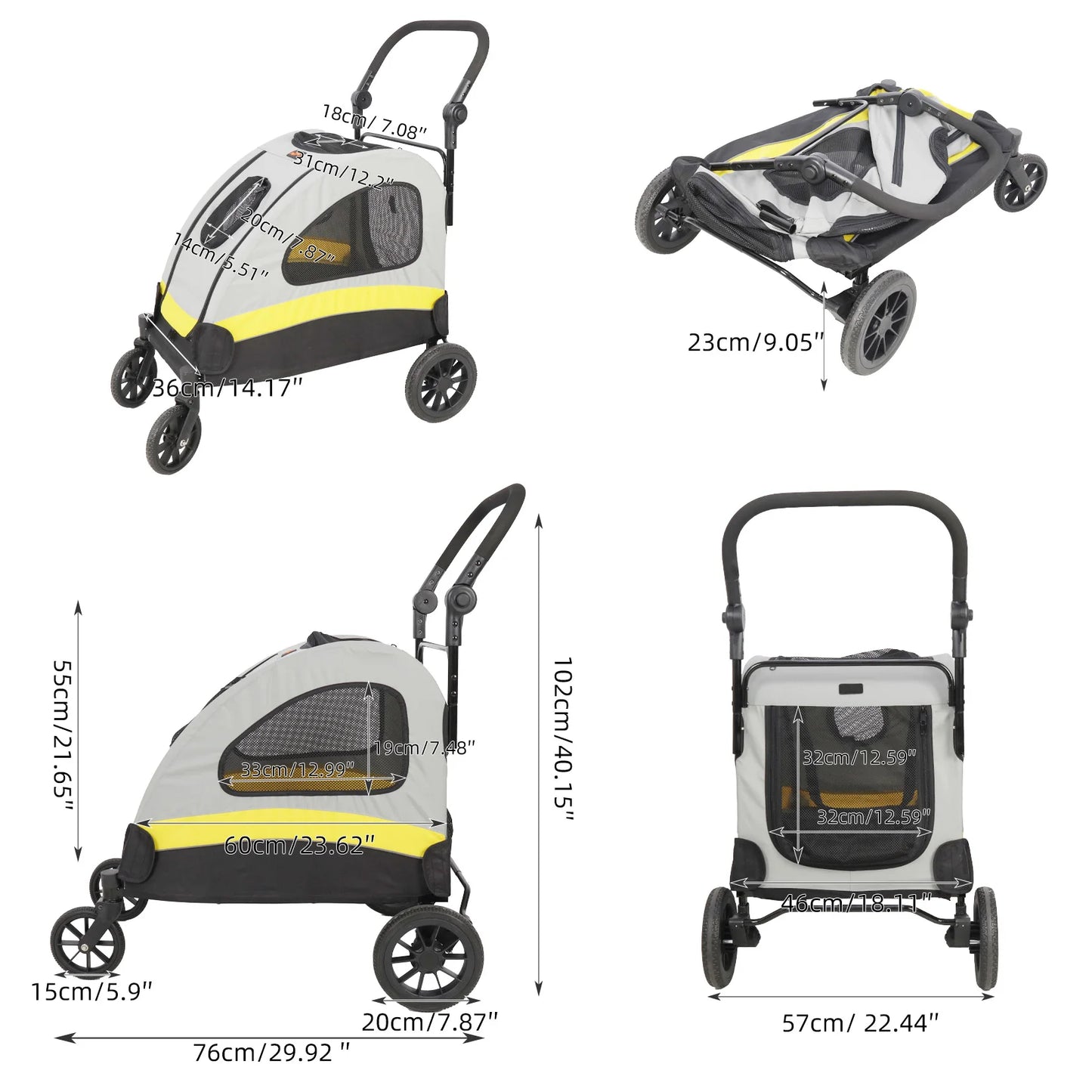 Dog Stroller Ultra-large 4 Wheels Pet Jogger Wagon Foldable Cart Travel Trolley Outdoor Animal Carrier Load Up To 55kg or 121.254 lbs adjustable handle