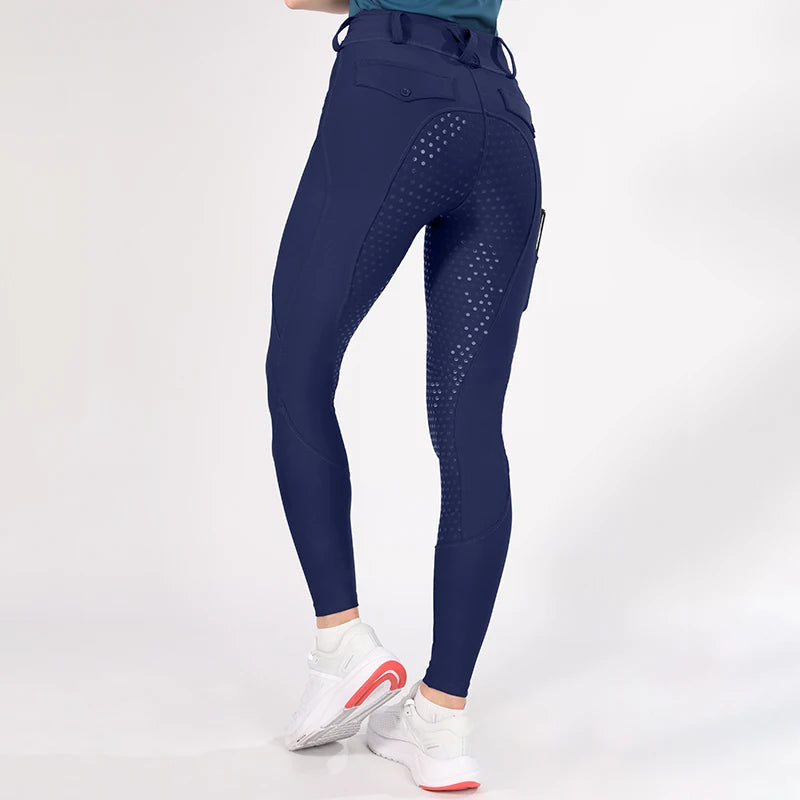 MXLLINA White Horse Riding Pants Women Equestrian Breeches Full Seat Silicone Competition Leggings Anti-pilling Sports Tights