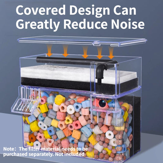 2-Tier Dry-Wet Separation Aquarium Filter Box Ultra-Quiet Wall-Mounted 3-in-1 Drip Filter Box for Small Medium Fish Turtle Tanks