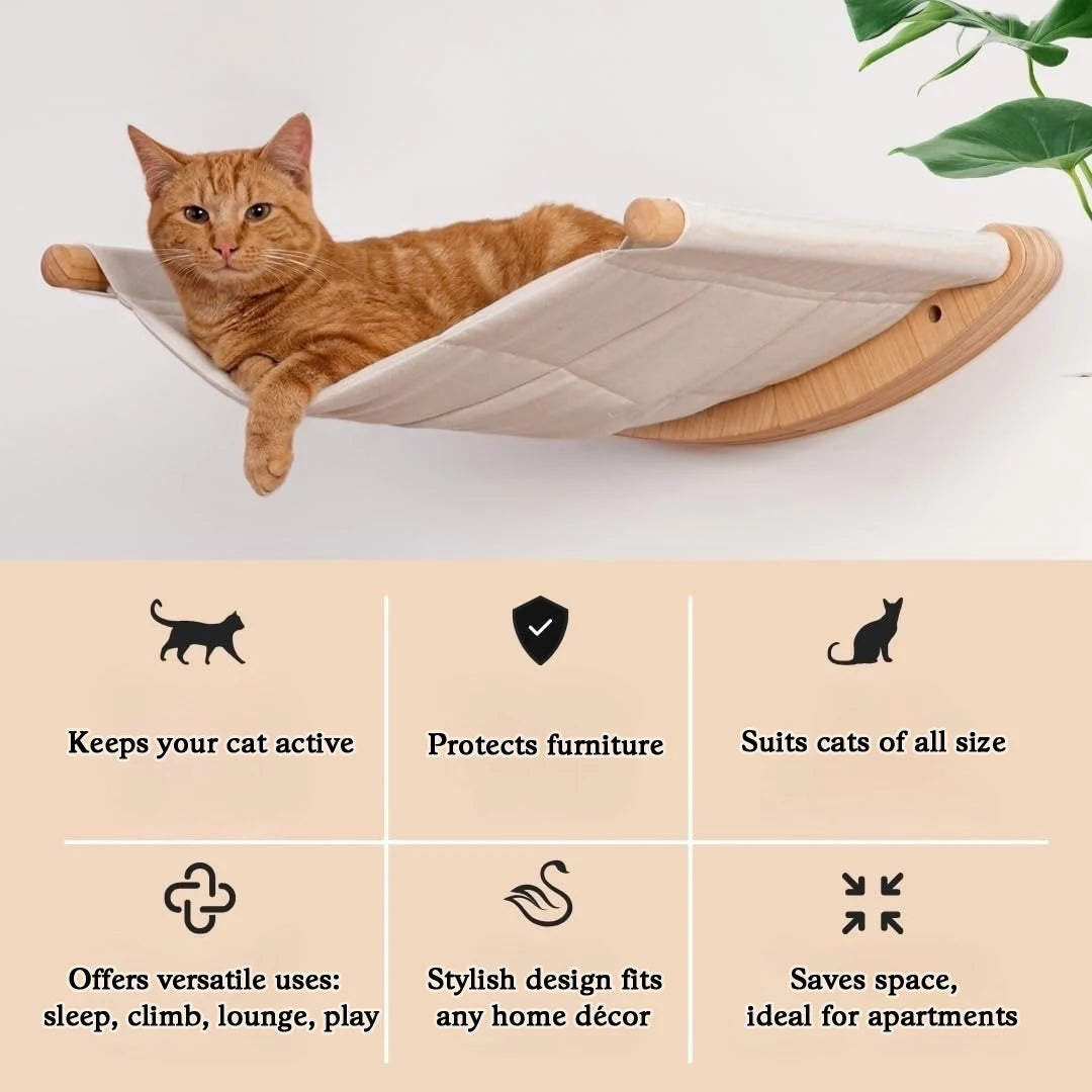 Cat Hammock Wall Mounted Cat Shelf With Two Steps - Cat Wall Shelves And Perches For Sleeping, Playing, Climbing, And Lounging -Sleeping, Playing, Climbing, And Lounging -