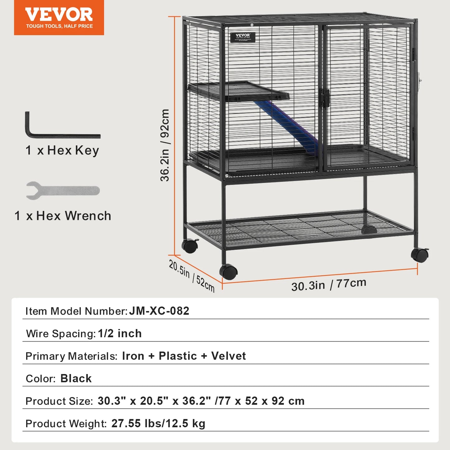 VEVOR 64.6" Rolling Metal Ferret Cage Large 4-Tier Critter Nation Cage Small Animal Cage for Pet Rats Hamster Guinea Pig Chinchilla