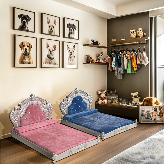 Luxury Pet Bed  Headboard, Dutch Velvet Dog Cat Bed for Medium and Large, European Style Noble Pet Bed