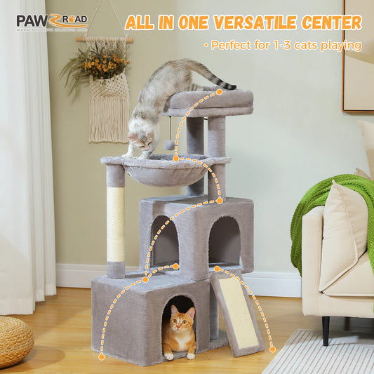 Large Cat Tree Indoor Cats, Multi-Level Cat Tower with Sisal Scratching Post, 2 Spacious Condos, Cat Toys