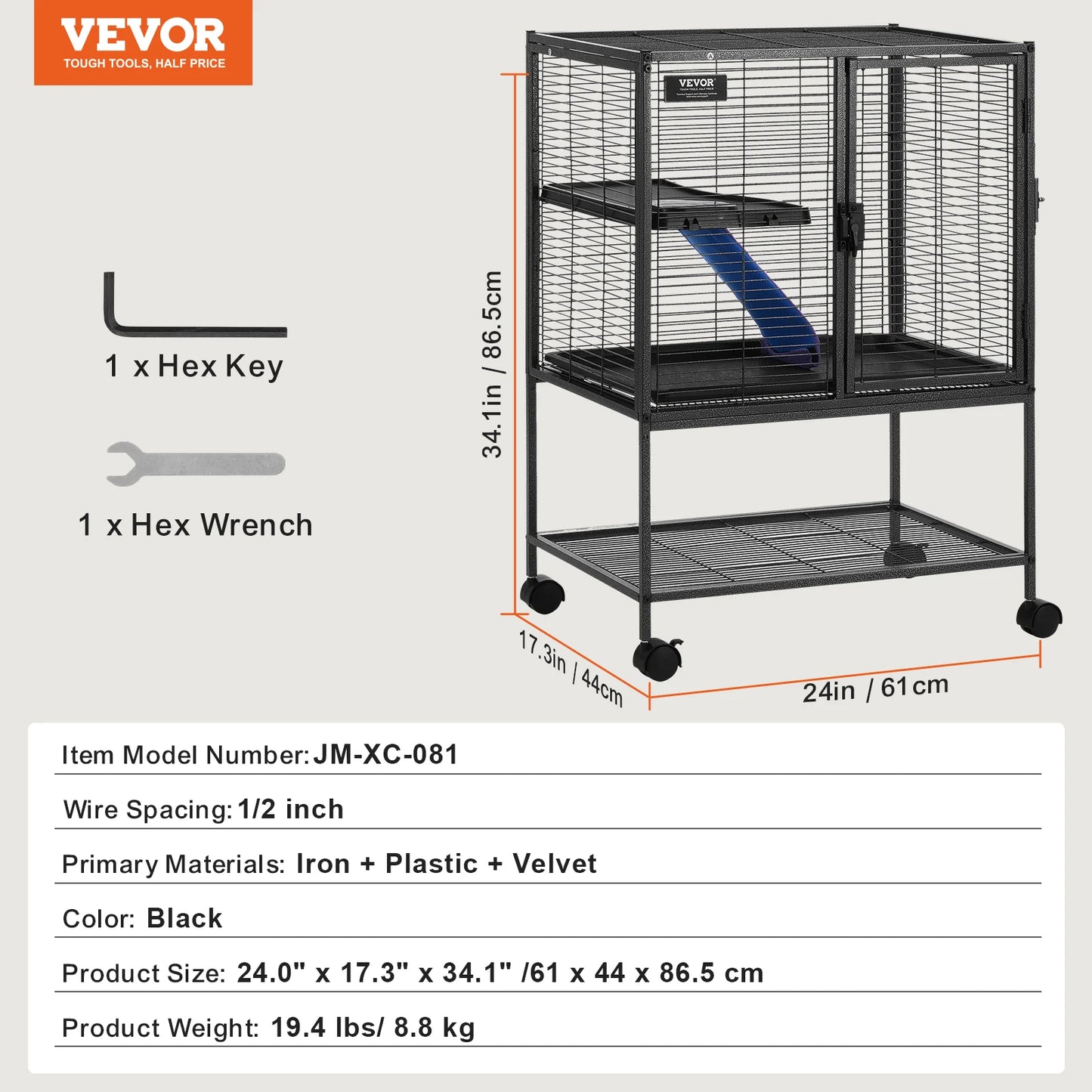 VEVOR 64.6" Rolling Metal Ferret Cage Large 4-Tier Critter Nation Cage Small Animal Cage for Pet Rats Hamster Guinea Pig Chinchilla