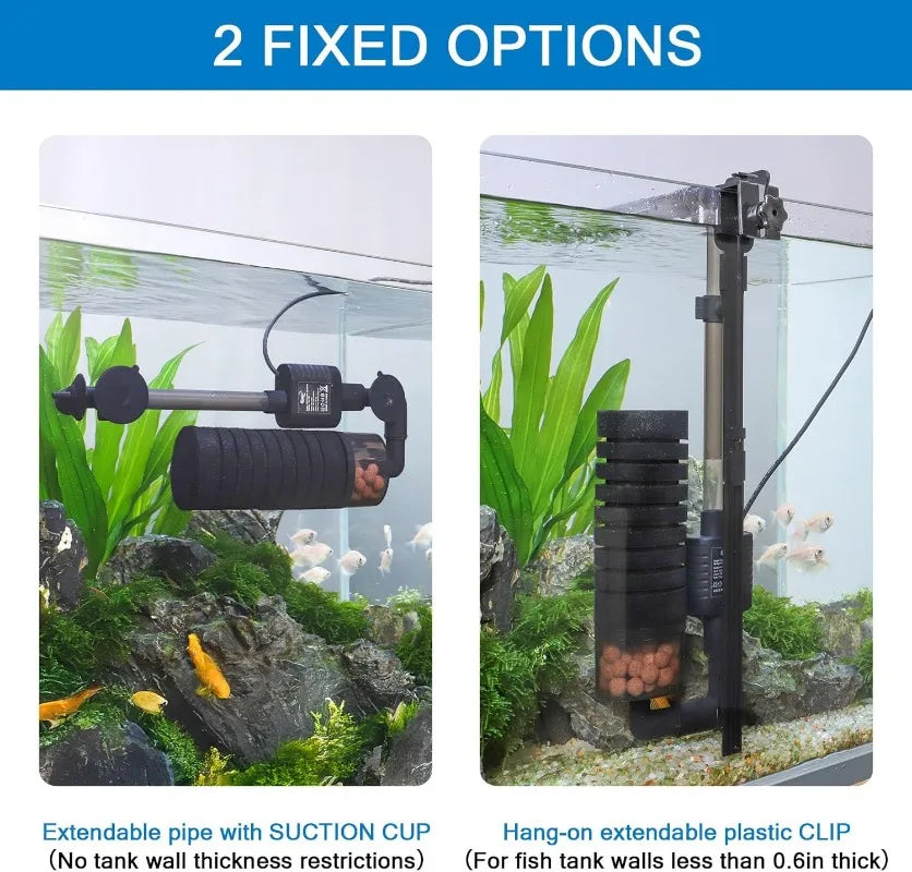 USB Small Aquarium Filter, Single Sponge Filter, with Suction Cup or Adjustable Hanging Clip, Dual Purpose Fish Bowl Tank Filter