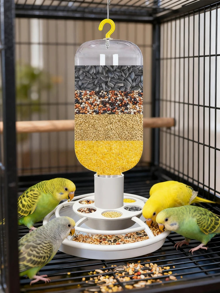 Automatic Bird Feeder with Anti-Scatter Dispenser for Cage with Hanging Hook