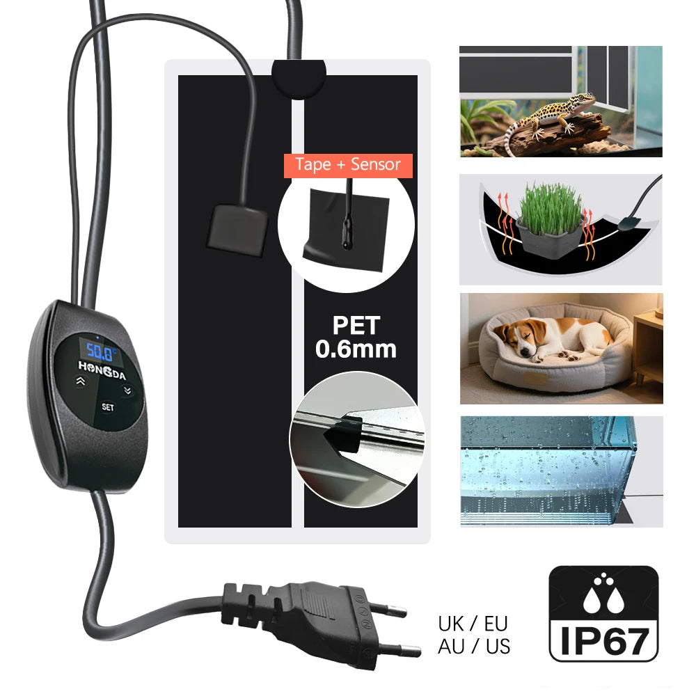 5W-45W Garden Plants Reptile Heating Mats with Adjustable Temperature Control Thermal Sensor Probe Can Set 0-50°C Pet Heater Pad