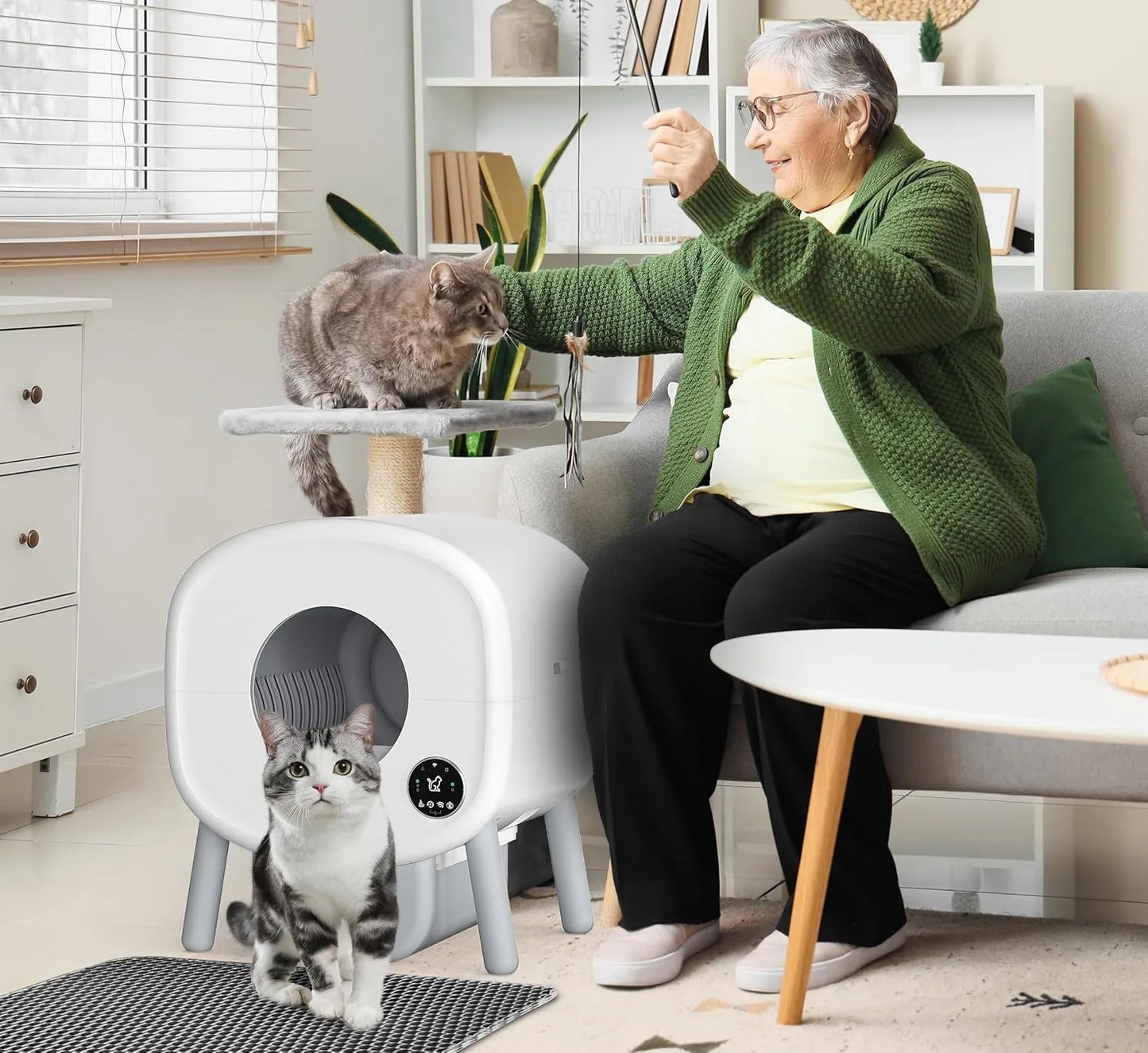 Extra Large Automatic Litter Box Self Cleaning for Multiple Cats, Odor-Free, App-Controlled, Ambient Light Waste Disposal
