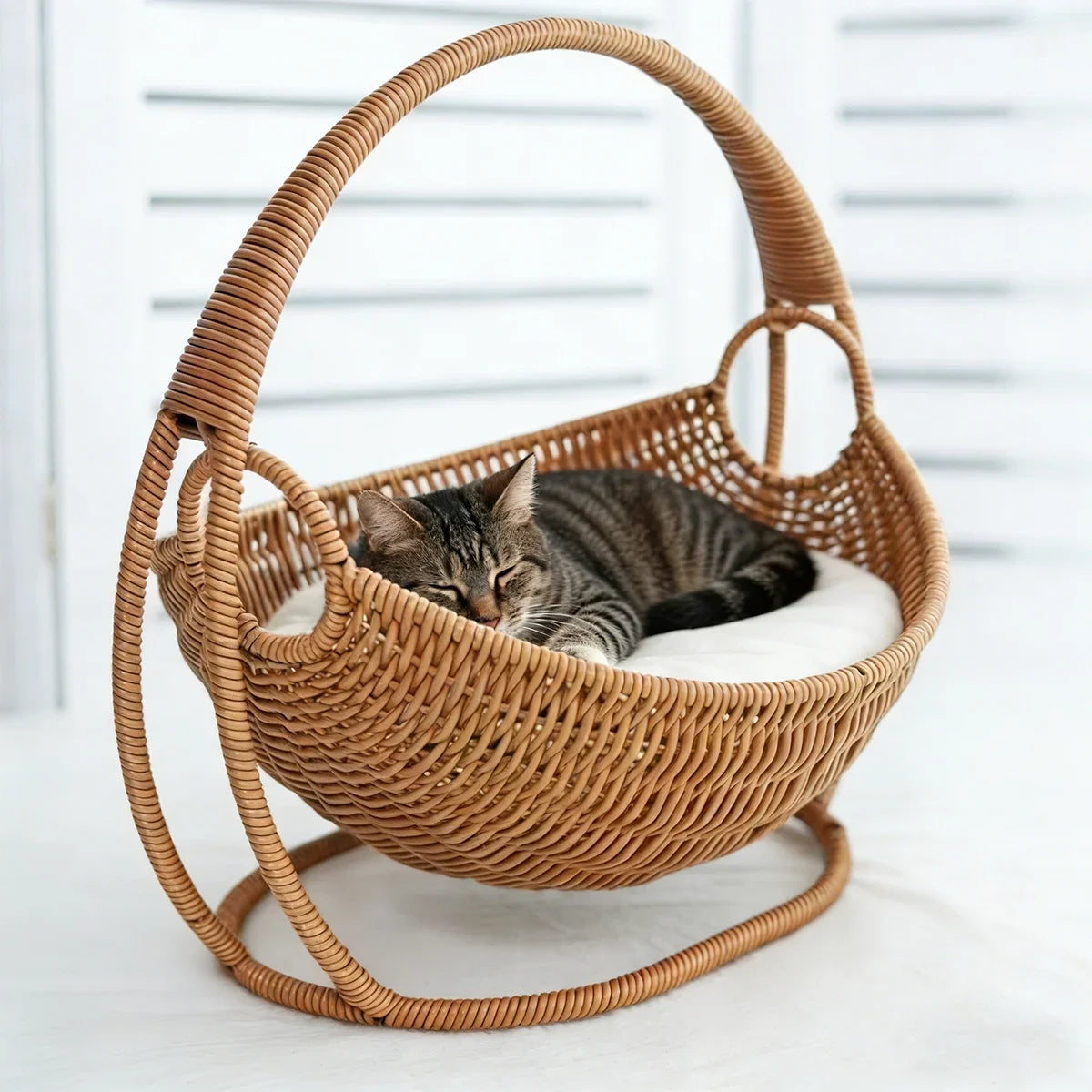 Faux-Woven Cat Bed Nest Cat Basket Cats Swing Hammock Waterproof Indoor Pet House Semi-Enclosed Cave Bed Pet Accessories