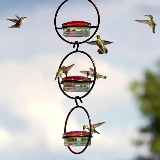 3pcs Metal Hanging Hummingbird Feeder With Red Glass Bottles, Transparent Design & Perches - No Electricity/Battery Needed